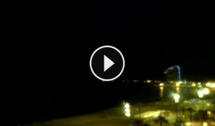 Vista panorámica en vivo de la playa Barceloneta y el Paseo Marítimo desde la ciudad de Barcelona